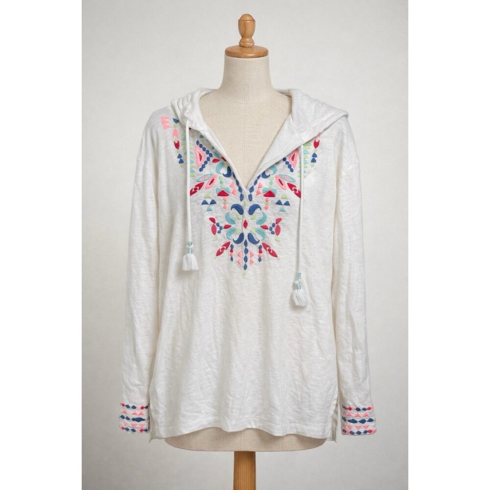 Vineyard Vines Cover Up Women Small White Embroidered Hooded Beach Linen Cotton